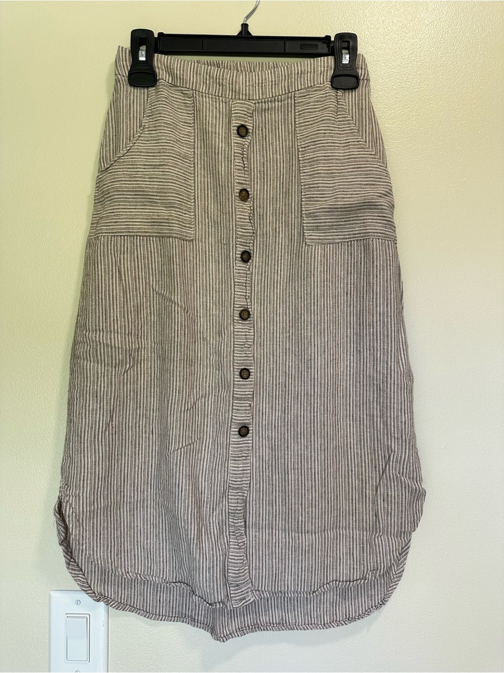 Maurices Beige and Cream Striped Button-Front Midi Skirt